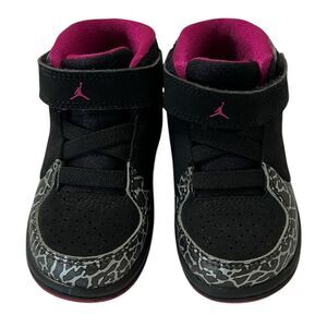 Jordan Girls 1 Flight 3 Premium GT Mid-Top Sneaker Shoes Black Fuschia Size 6